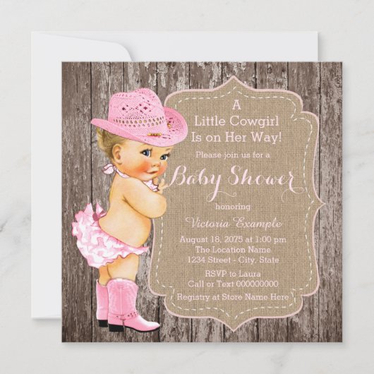 Rustic Cowgirl Baby shower Kaart (Voorkant)