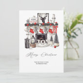 Rustic Cozy kerstscene Fireplace Stockings Feestdagenkaart (Staand voorkant)