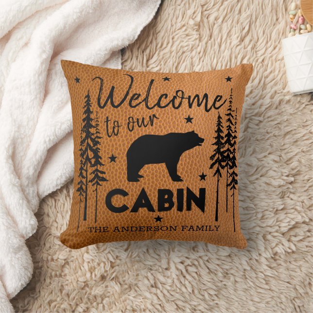 Rustic Cozy Welkom op onze Cabin Faux Leather Kussen (Deken)