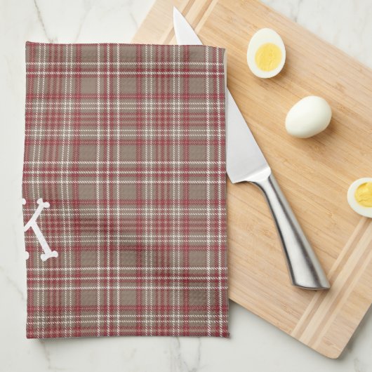 Rustic Cranberry, Dark Tan & White Plaid Kitchen Theedoek (Quarter Fold)