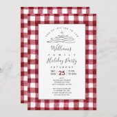 Rustic Cranberry Gingham Holiday Uitnodiging (Voorkant / Achterkant)
