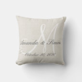 Rustic Cream Linen White Monogram Weddenschap Kussen (Voorkant)