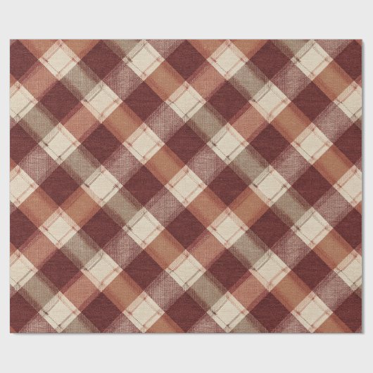 Rustic Cream Orange Rust Red Plaid Pattern Cadeaupapier (Vlak)