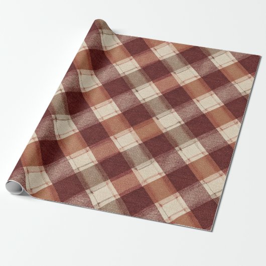 Rustic Cream Orange Rust Red Plaid Pattern Cadeaupapier (Uitgerold)
