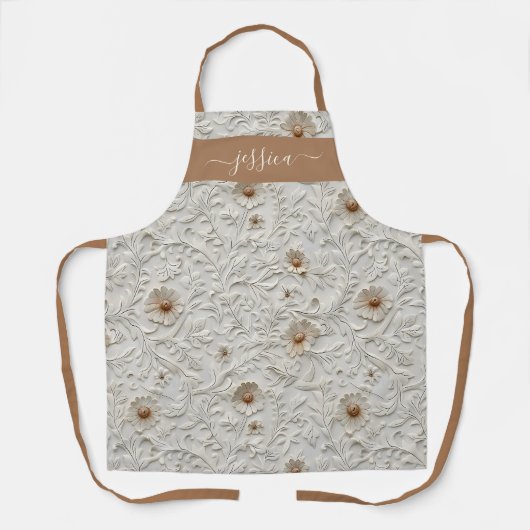 Rustic cream tooled leren script naam schort (Voorkant)