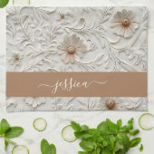 Rustic cream tooled leren script naam theedoek (Gevouwen)