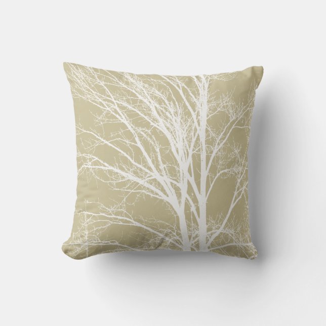 Rustic Cream White Tree Branches Kussen (Voorkant)