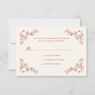 Rustic Crimson  Bloemen Wedding RSVP Kaart
