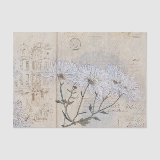  Rustic Crysanthemums Textuur Ontkoppeling Tissuepapier (Voorkant)