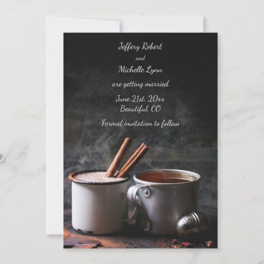 Rustic Cup thee en warme chocolade Save the Date Kaart (Achterkant)