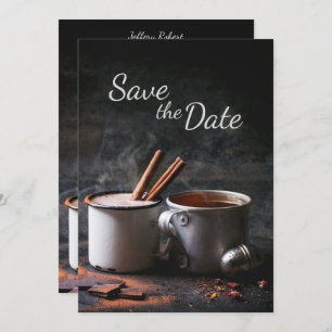 Rustic Cup thee en warme chocolade Save the Date Kaart