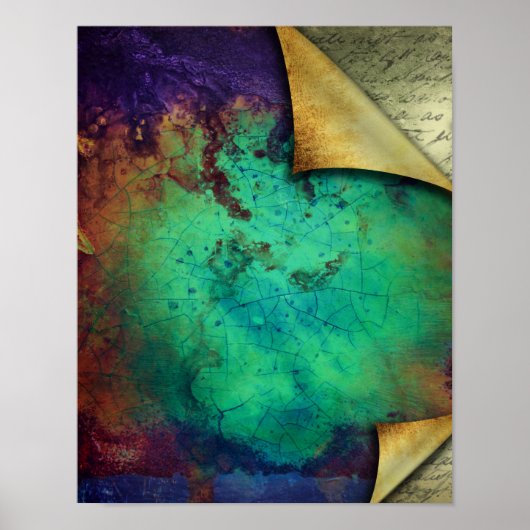 Rustic Curled Pages Turquoise Grunge Texture Poster (Voorkant)