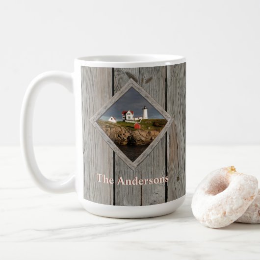 Rustic Custom Family Nubble Lighthouse Koffiemok (Met donut)