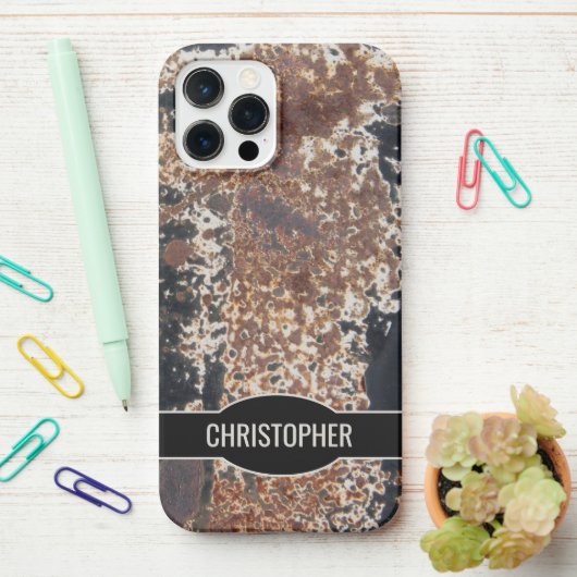 Rustic Custom Name Rusty Metal Texture iPhone Case Hoesje (Op bureau)