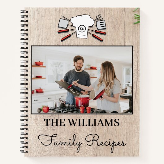 Rustic Custom Photo Family Name Monogram Cookbook Notitieboek (Voorkant)