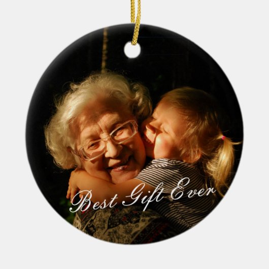 Rustic Custom Photo New Grandma 1st Kerstmis Keramisch Ornament (Voorkant)