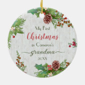 Rustic Custom Photo New Grandma 1st Kerstmis Keramisch Ornament (Achterkant)