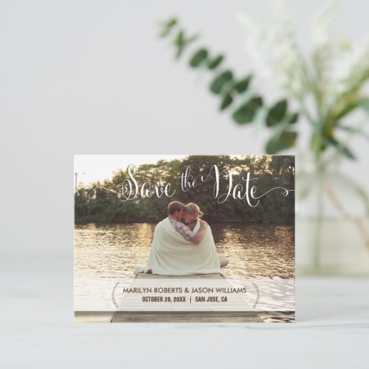 Rustic Custom Photo Save the Date Briefkaart (Staand voorkant)