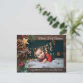 Rustic Cute Baby's First Kerstfeestdag Foto Briefkaart (Staand voorkant)