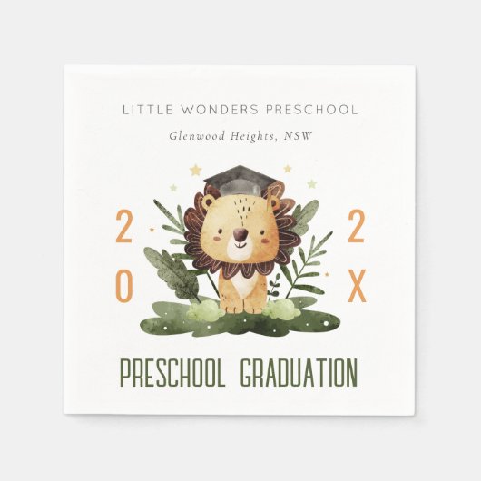 Rustic Cute Kinder Lion Foliage Preschool Afstuder Servet (Voorkant)