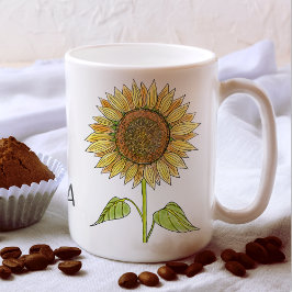 Rustic Cute Personalized Name Waterverf Sunflower Koffiemok