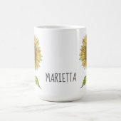 Rustic Cute Personalized Name Waterverf Sunflower Koffiemok (Center)