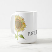 Rustic Cute Personalized Name Waterverf Sunflower Koffiemok (Voorkant links)