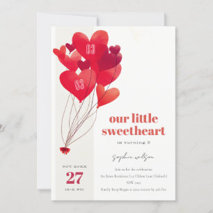 Rustic Cute Red Heart Balloons Liefje Birthday Kaart