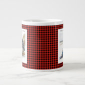 Rustic Cute Red Plaid Monogram 2 Photo Christmas Extra Grote Beker (Voorkant)