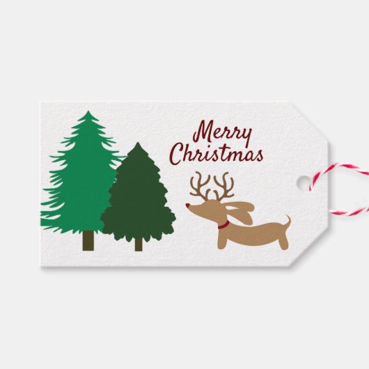 Rustic Dachshund Gift Label Kerstmis Doxie Cadeaulabel (Voorkant (Horizontaal))