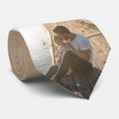 Rustic Daddy Happy Father's Day Foto Stropdas (Opgerold)