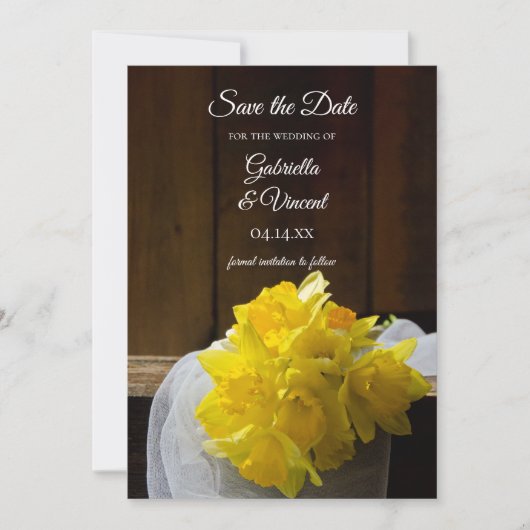 Rustic Daffodils Spring Barn Wedding Save the Date (Voorkant)