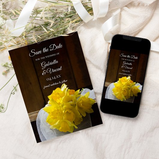 Rustic Daffodils Spring Barn Wedding Save the Date