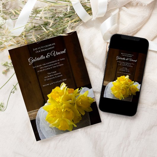Rustic Daffodils Spring Verloving Barn Party Kaart