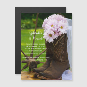 Rustic Daisies Cowboy Boots Wedding Save the Date Magnetische Uitnodiging