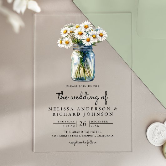 Rustic Daisies Floral Mason Jar Wedding Acryl Uitnodigingen