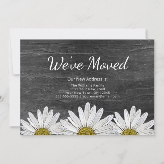 Rustic Daisies New Home Bloemen Grijs Hout Verhuiz Aankondiging (Voorkant)