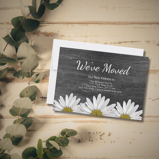 Rustic Daisies New Home Bloemen Grijs Hout Verhuiz Aankondiging