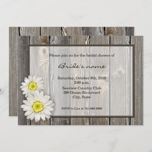 Rustic Daisy Bridal Shower Invitations Kaart (Voorkant / Achterkant)