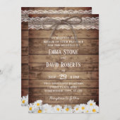Rustic Daisy Flowers Lace & Twine Wedding Kaart (Voorkant / Achterkant)