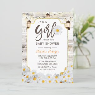Rustic Daisy Flowers Lantern Girl Baby shower Kaart