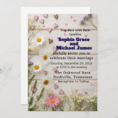 Rustic Daisy & Heart Wedding Invitation Kaart (Voorkant / Achterkant)