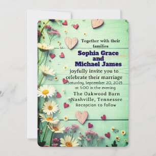 Rustic Daisy & Heart Wedding Uitnodiging