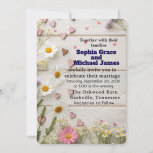 Rustic Daisy & Heart Wedding Uitnodiging