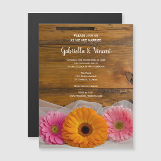 Rustic Daisy Trio Country Barn Wedding Magnetische Uitnodiging