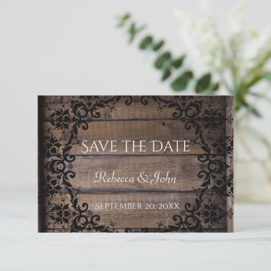 Rustic Damask Floral bewaart de datum aankondiging (Staand voorkant)