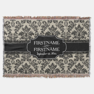 Rustic Damask Pattern in Black en Parchment Deken