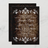 Rustic Damask Wood Flourish Wedding Invitations Kaart (Voorkant / Achterkant)