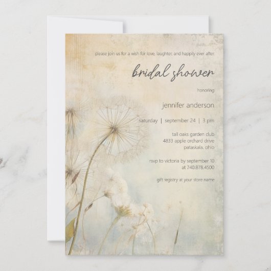 Rustic Dandelion Bridal Shower Invitation (Devant)