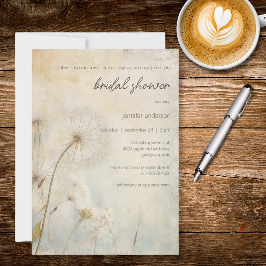 Rustic Dandelion Bridal Shower Invitation Kaart